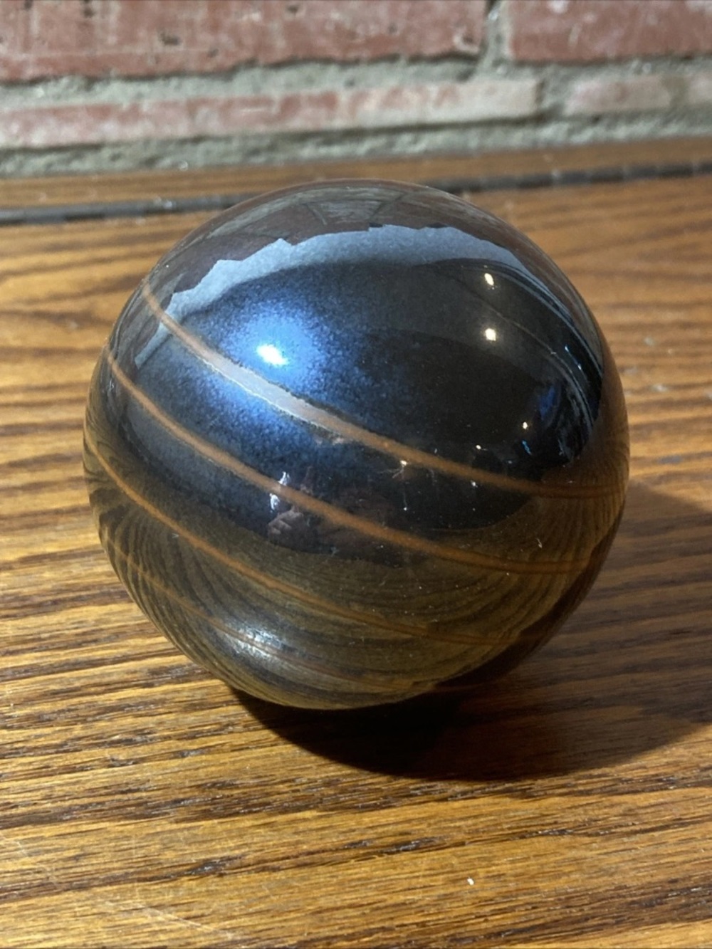 Vintage Glazed Ceramic Japanese Stoneware Brown Zen Garden Tranquility Ball/Orb